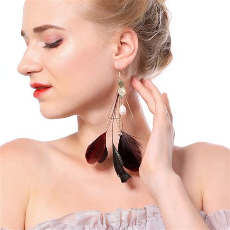 1 Pcs Sexy Jewelry Feather Pearl Tassel Hook Earrings For Women Long