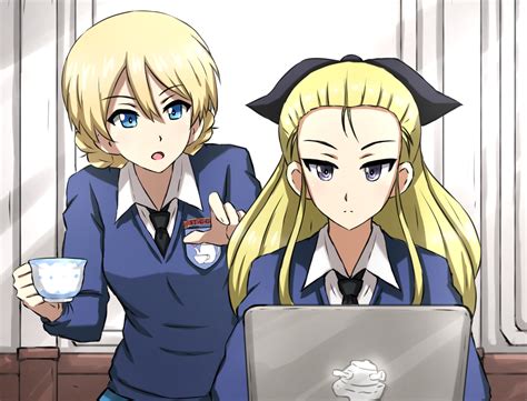 the big imageboard tbib 2girls assam girls und panzer bangs black ribbon blonde hair blue