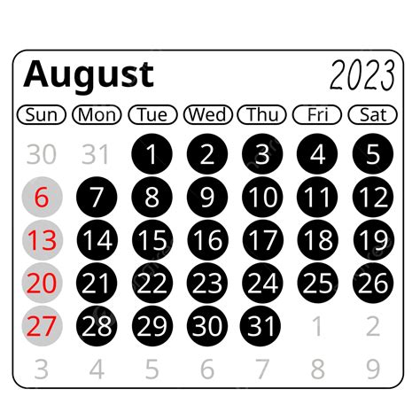 Simple Circle Style Black August 2023 Calendar August 2023 Calendar