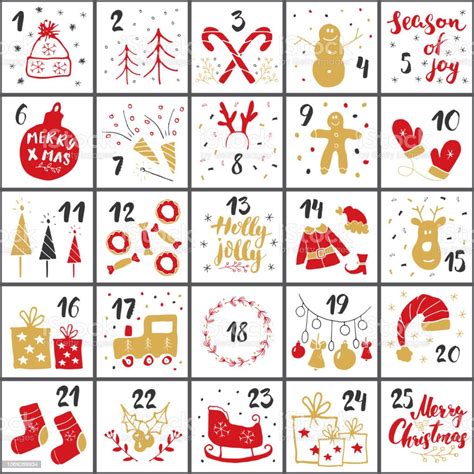 Christmas Advent Calendar Hand Drawn Elements And Numbers Winter