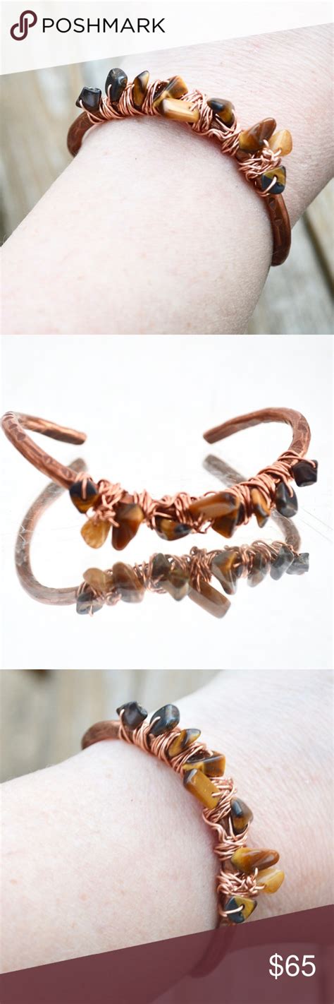 Tiger Eye Copper Cuff Bracelet Wire Wrapped Reiki Copper Cuff
