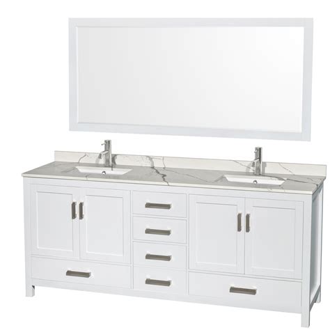 It is like a bathroom vanity lighted mirror having medicine storage compartment behind it. 80" Double Bathroom Vanity with Color, Countertop, Mirror ...