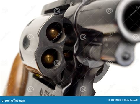Revolver 38 Caliber Pistol Loaded Cylinder Gun Barrel Pointed Stock