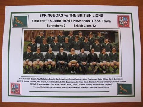 Rugby Gloss Photo Of The Springbok Rugby Team First Test 1974