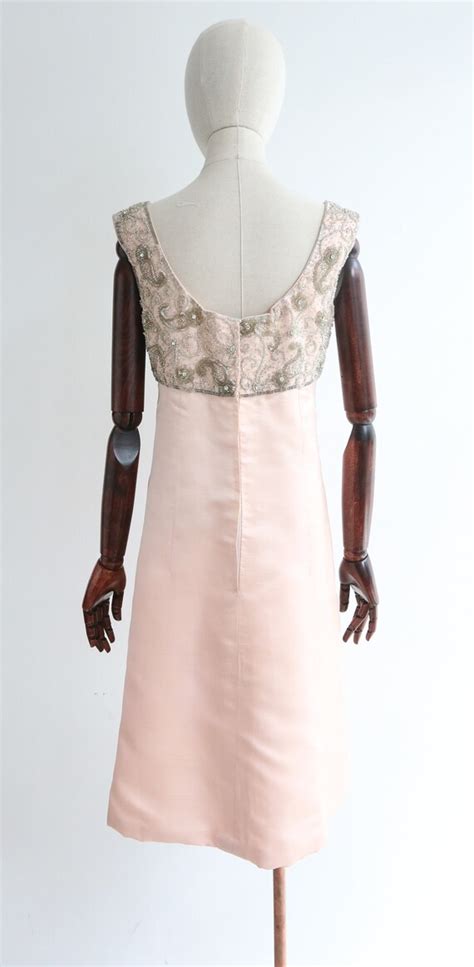 Vintage 1960s Pink Silk Malcolm Starr Beaded Dress U Gem