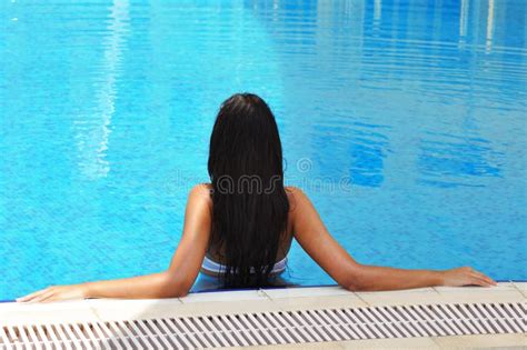 Beautiful Brunette Woman In A Swimming Pool Stock Image Image 15975169