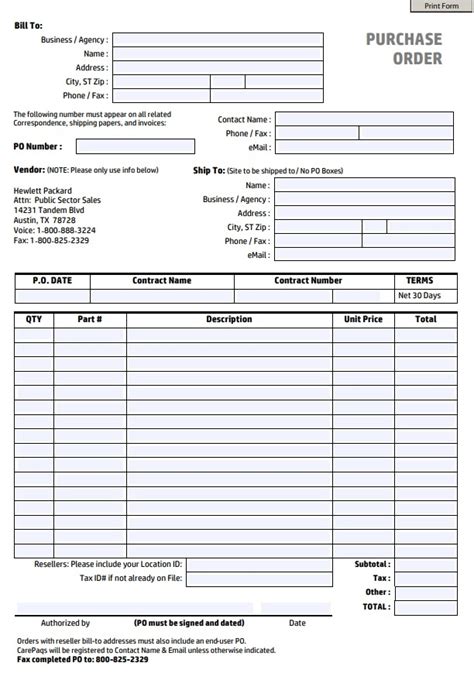 Purchase Order Template Free Word Templates