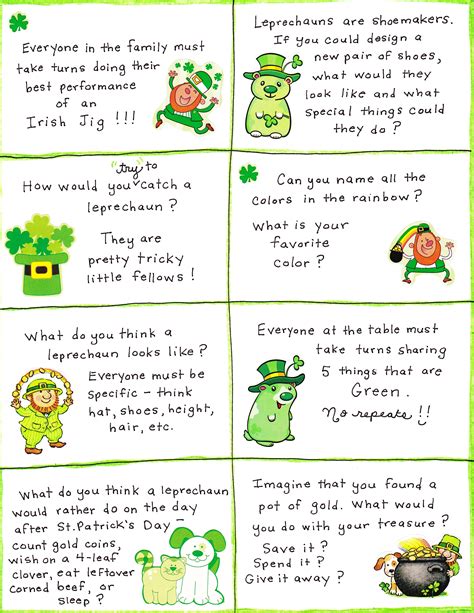 St Patricks Day Conversation Cards Free Printable Happy Home Fairy