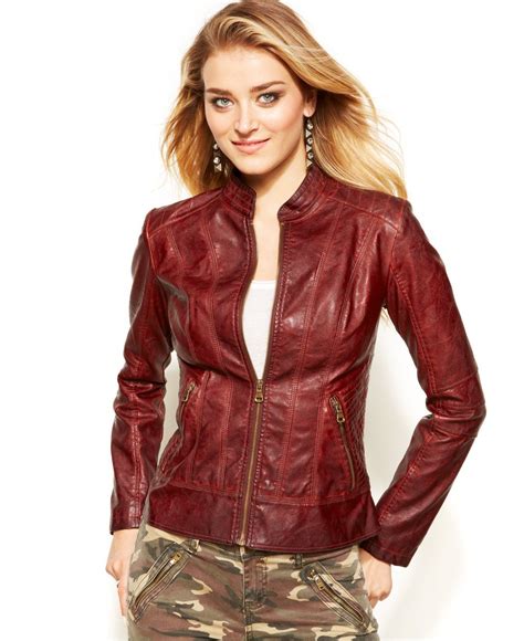 Guess Faux Leather Jacket Coats Women Macys Blazer Jackets For Women Leather Jacket