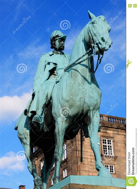 The Equestrian Statue Of King Frederik Vii In Front Of The Chris Stock