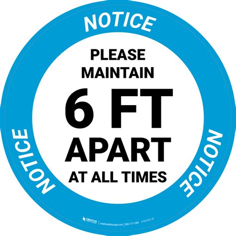 Notice Please Maintain 6 Ft Apart At All Times Circular Floor Sign