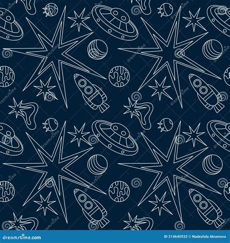 The Universe The Cosmos Seamless Pattern Doodles Of Planets Stars
