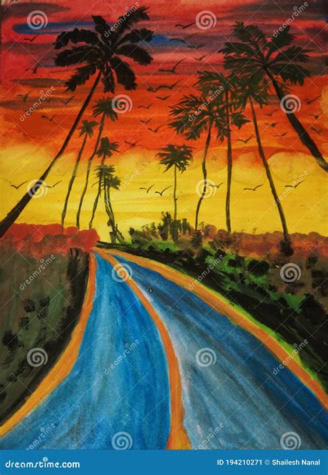 Sunset On A Highway Sketch Stock Illustration Illustration Of
