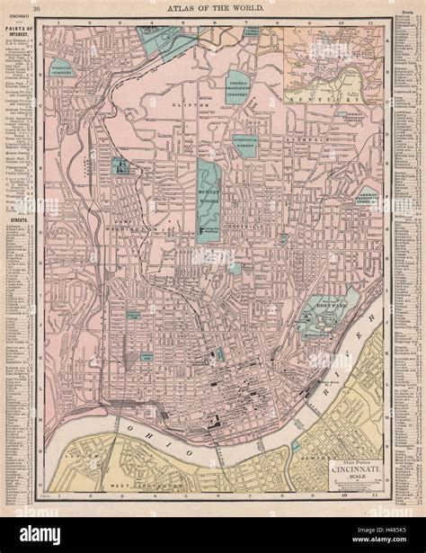 Cincinnati Town City Map Plan Ohio Rand Mcnally 1912 Old Antique