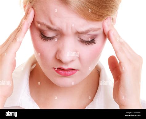 Headache Woman Suffering From Head Pain Isolated Stock Photo Alamy