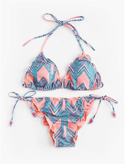 Ruffle Strap Textured Bikini Set Swimwear