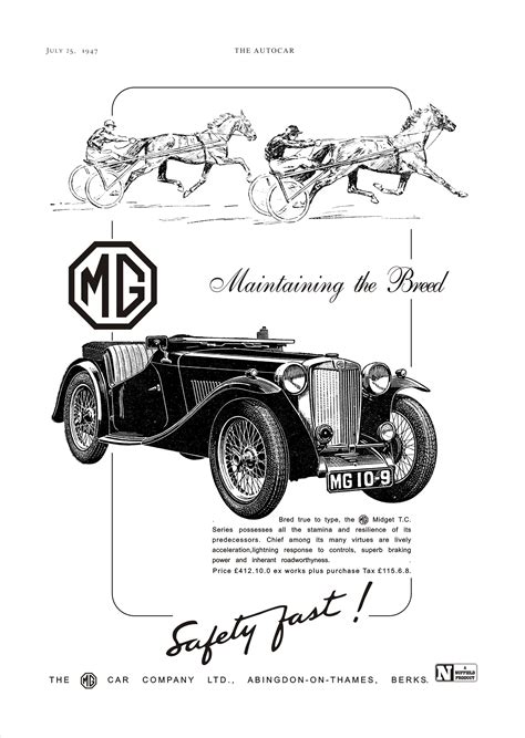 Mg Tc Car Motor Or Autocar Advert 1947 Vintage Sports Cars
