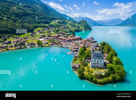 Aerial View Of The Village Of Iseltwald On Lake Brienz Iseltwald Lake