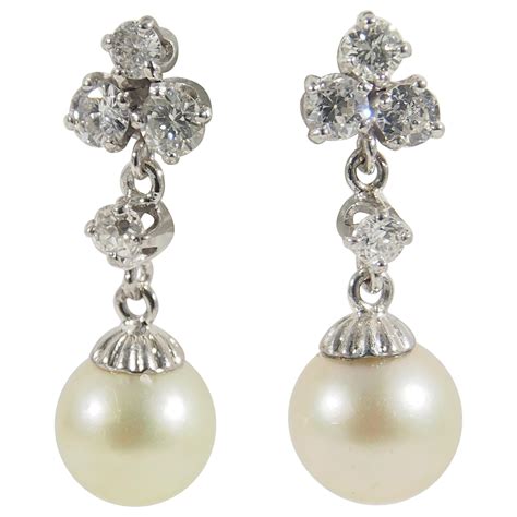 Karat Diamond Pearl Dangle Earrings Sterling Silver Vintage Gia For