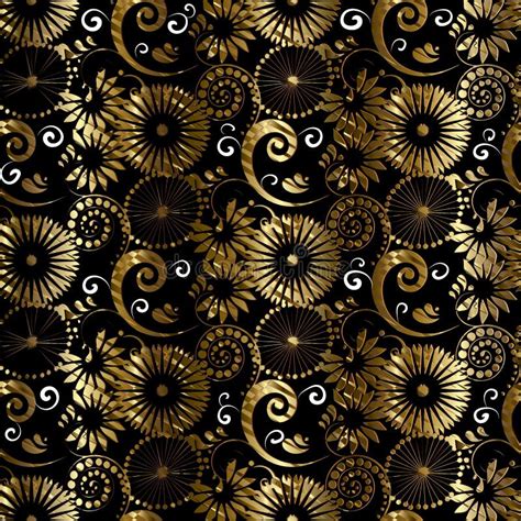 Floral Abstract Gold Seamless Pattern Vintage Vector Background Stock