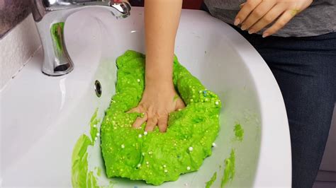 making satisfying crunchy green slime in the bathroom youtube