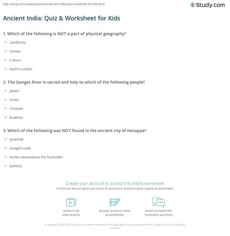 Ancient India Quiz And Worksheet For Kids