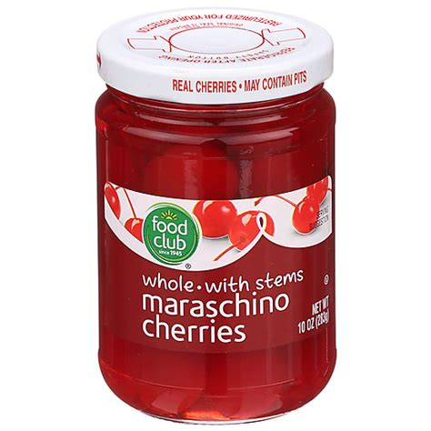 Food Club Maraschino Whole Wstems Cherries 10 Oz Jar Canned And Packaged Fruit Mathernes Market