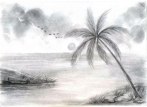 Pencil Sketch Beach Drawing Ideas Easy Draw Cyber