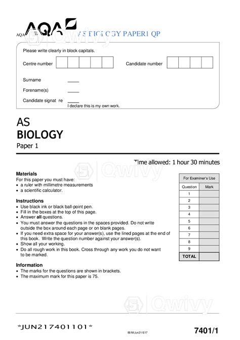 Aqa As Biology Paper 1 Qp June 2021