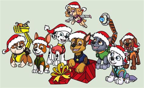 A Group Of Cartoon Dogs Wearing Christmas Hats