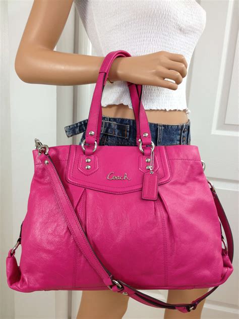 Authentic Pink Leather Coach Bag 1d6df 09c30