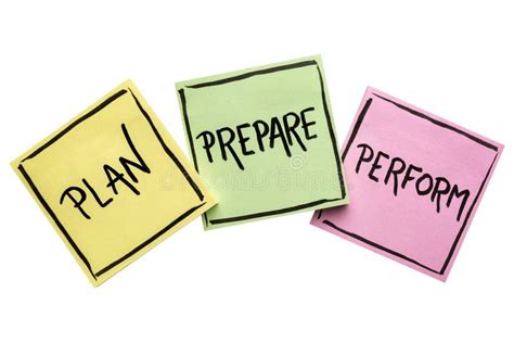 Plan Prepare Perform Note Set Stock Image Image Of White Perform