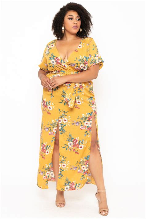 Plus Size Floral Maxine Dress Mustard Curvy Sense Affordable Plus Size Clothing Plus Size