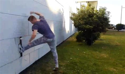 Girl Kicks Through Wall And Accidentally Kicks Guy In Nuts Jukin