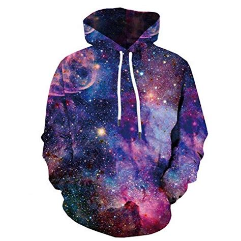 Kyku 3d Galaxy Hoodie Men Space Sweatshirts Round Neck Print Drawstring