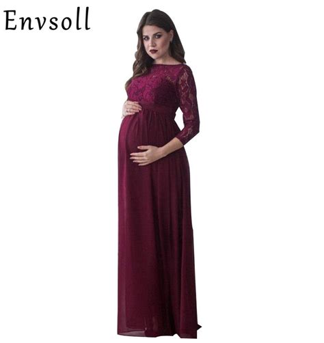 Envsoll Maternity Lace Dresses Plus Size Pregnancy Dress Photo Shooting Gown Chiffon Maternity