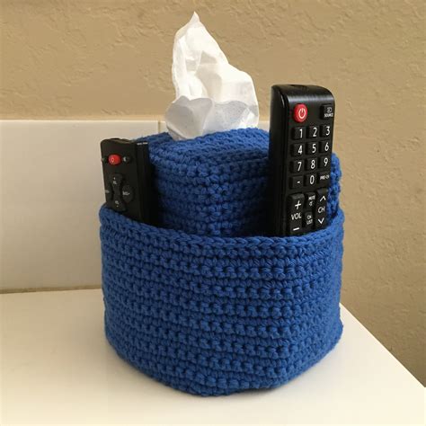 Crochet Tissue Box Cover Organizer In Cotton Yarn Royal Blue Etsy Tissue Box Covers Tissue