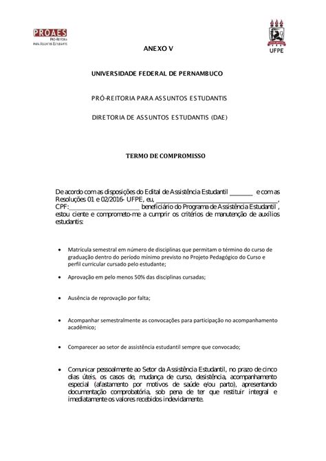 Termo De Compromisso Formulários Ufpe