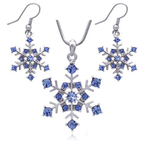 Cocojewelry Snowflake Pendant Necklace Earrings Set Bridesmaid