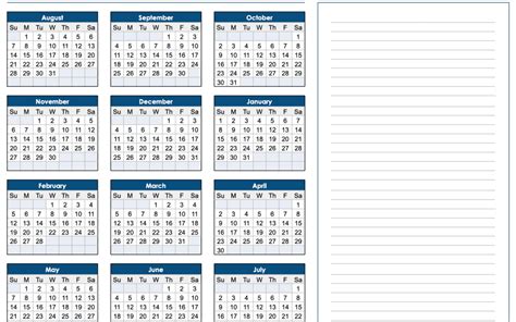 2022 2023 Horizontal School Year Calendar With Notes • Iworkcommunity