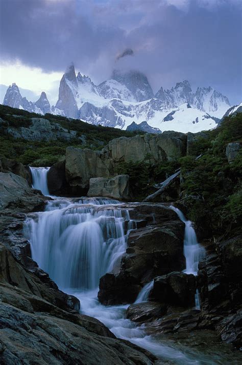 Waterfall At Mt Fitz Roy Glaciers Photograph By Peter Essick Fine