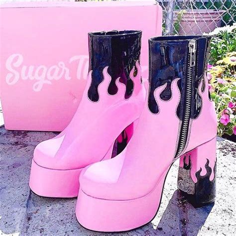 Sugar Thrillz Pink Flame Platform Boots Dolls Kill Dream Shoes Crazy Shoes Me Too Shoes