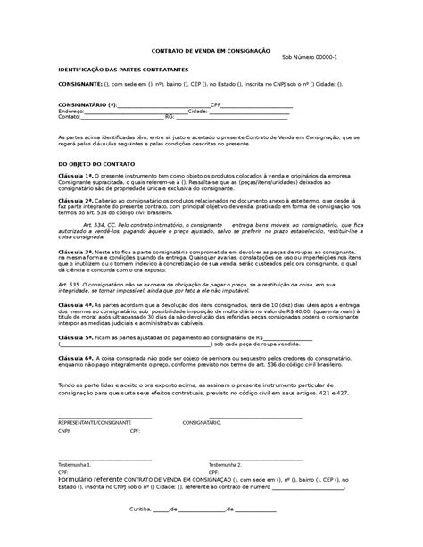 Contrato De Venda Em Consignação Preencher Contrato De ConsignaÇÃo Pessoa Jurídicapessoa