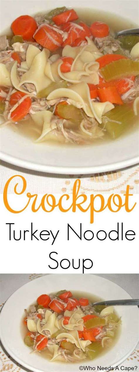 crockpot turkey noodle soup is the perfect way to use up that leftover turkey on thanksgiving