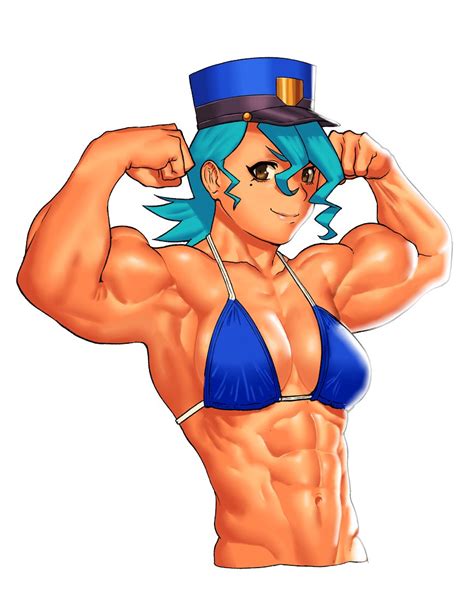 Safebooru 1girl Abs Aqua Hair Arms Up Biceps Bikini Blue Bikini Brown Eyes Cessa Cropped Torso