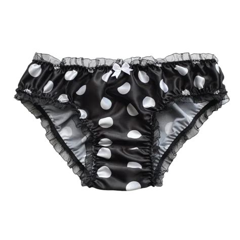 Black White Satin Polkadot Frilly Sissy Panties Bikini Knicker Briefs Size 10 20 £1399