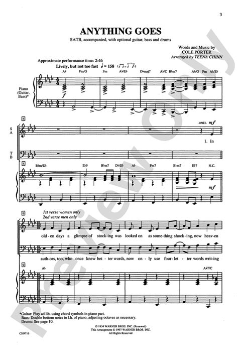 Anything Goes Satb Choral Octavo Cole Porter Digital Sheet Music