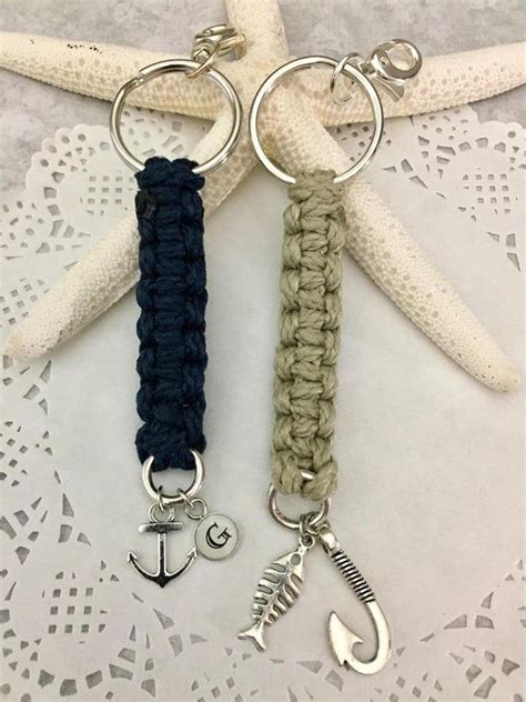 Nautical Rope Fishing Keychain T For Him Anchor Key Fob Fish Hook