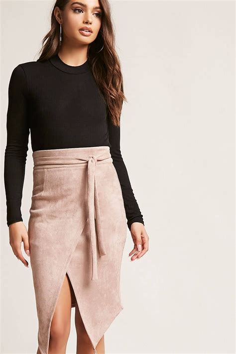 Faux Suede Mock Wrap Skirt Suede Skirt Outfit Fall Skirt Outfits