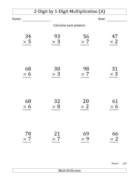 Multiplication Of 2-digit Numbers By 1-digit Numbers Worksheets